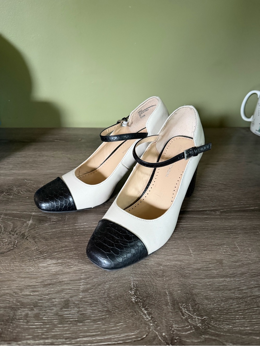 Adrienne Vittadini Two-Tone Mary Jane Pumps - Cream & Black